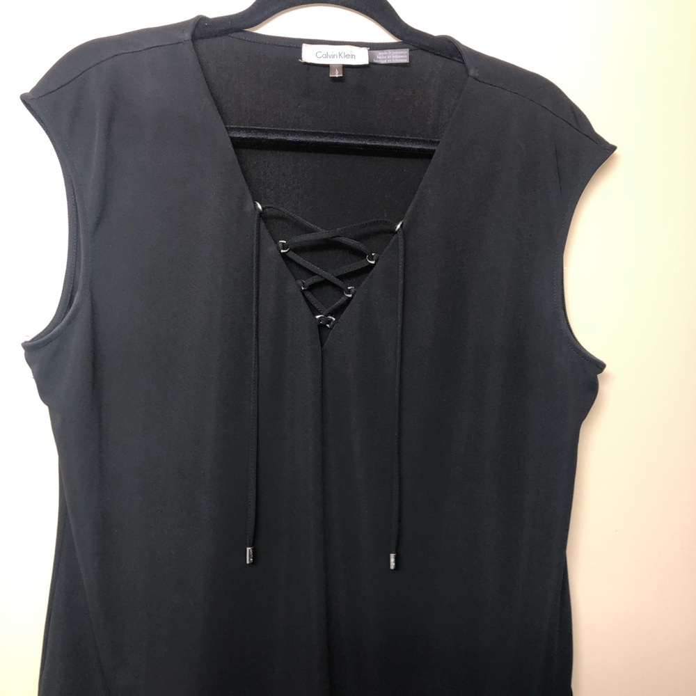 Black Calvin Klein Sleeveless Lace Up Top